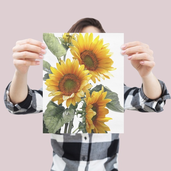 Watercolor Sunflowers Wall Art Print, Unframed - Bright Floral Charm - Picture 4 of 7